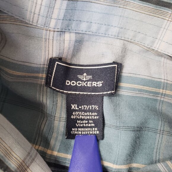 Dockers Mens Plaid Long Sleeve Button Up Shirt Size XL Blue Easy Care Casual - Picture 4 of 6